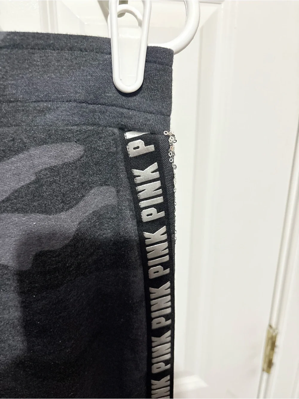 Rare Victoria’s Secret PINK Gray Camo Zip Hoodie & Joggers with Sequin Stripe